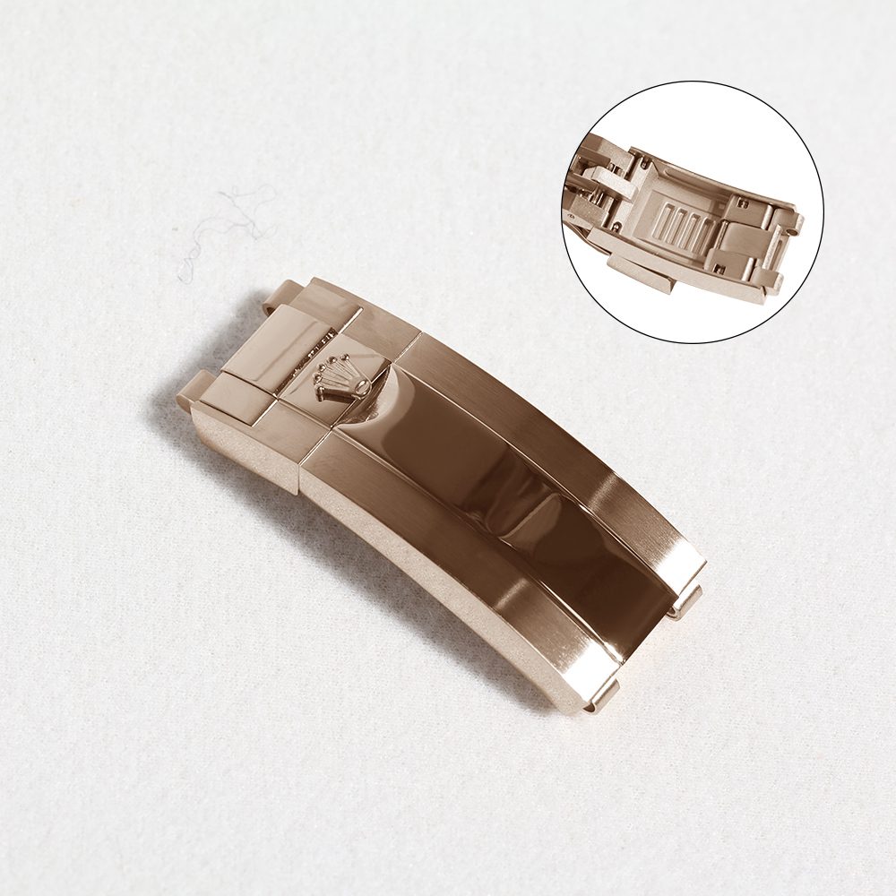 Rose gold crown-logo deployant clasp for Rolex
